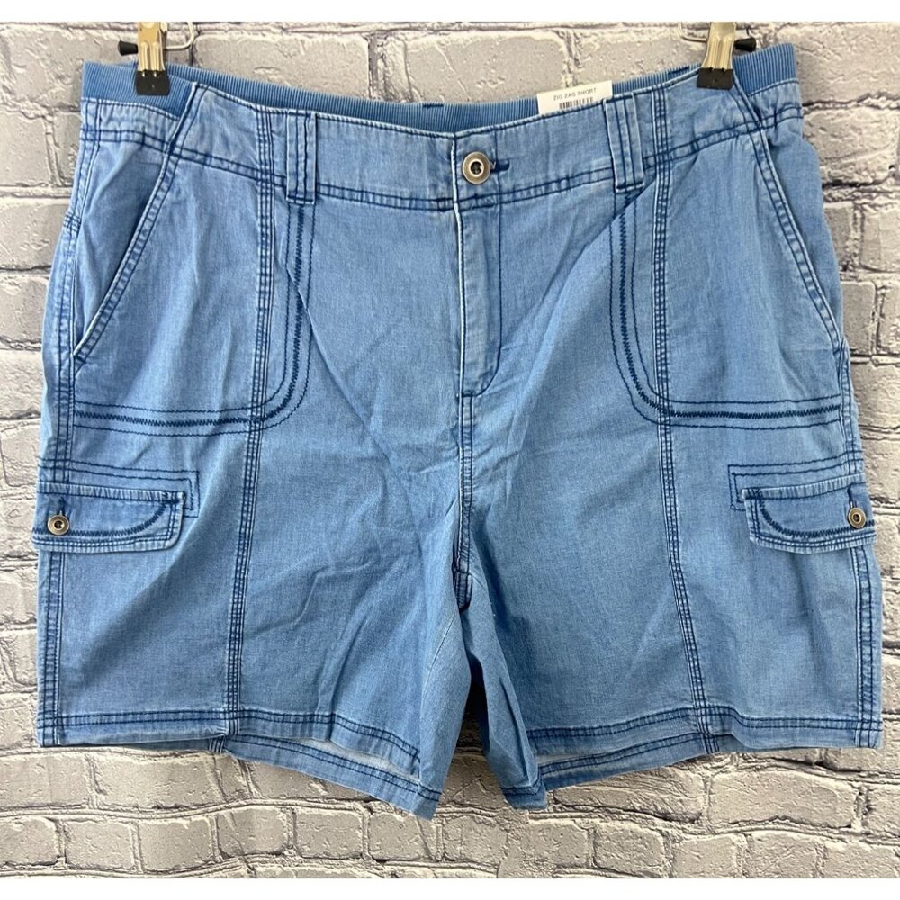 Style & Co Chambray Blue Zip‎ Zag Cargo Pocket Shorts size 18W Mid Rise